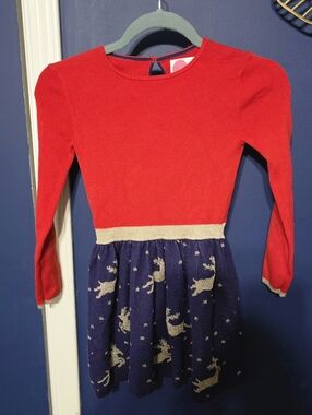 Mini Boden Girls Dress 7-8Y Red Blue Knit Raiders Skater Cute Party Whimsical
